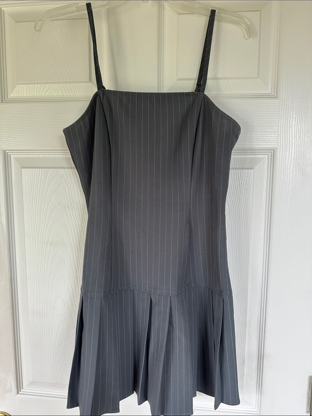 Sincerly Jules Charcoal Pinstripe Spaghetti Strap Mini Dress